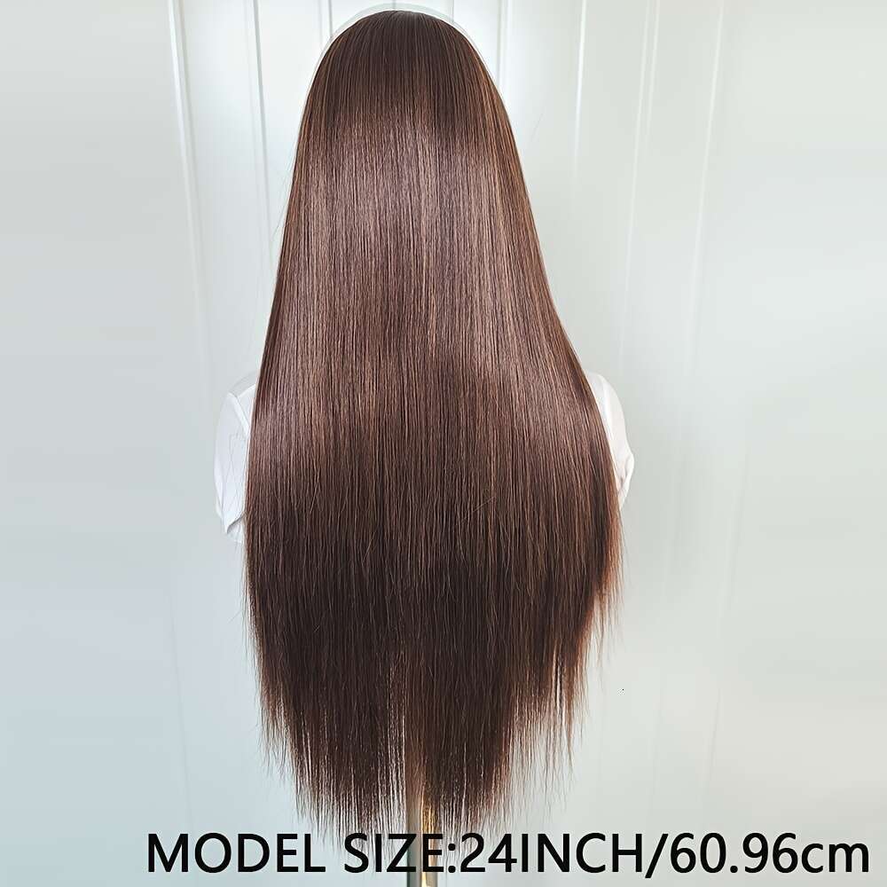 RONGDUOYI 180% Density High-Temperature Fiber Front Lace Wig - 24" Straight Hair, Pre-Plucked Realistic Look, Unisex Adult, Ideal For Everyone, S