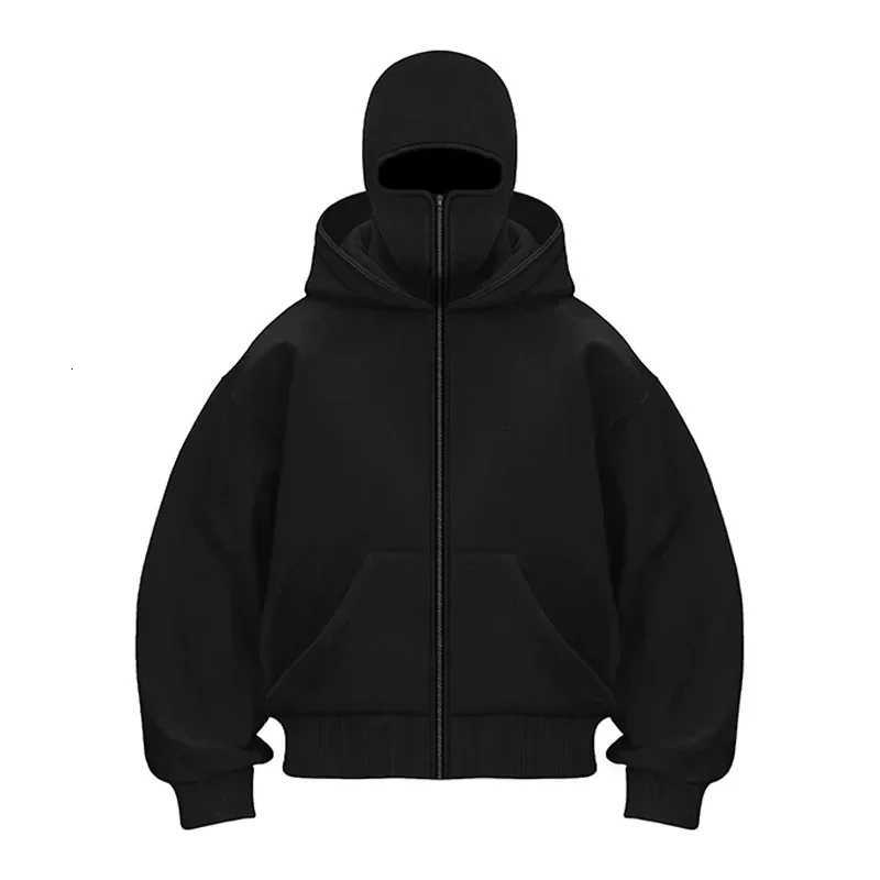 Balaclava Men Zip Hoodie Winter Warm Casual Sweatshirt Y2K with Hooded Face Mask Zipper Design Sports Jacket Outdoor Activities W251027