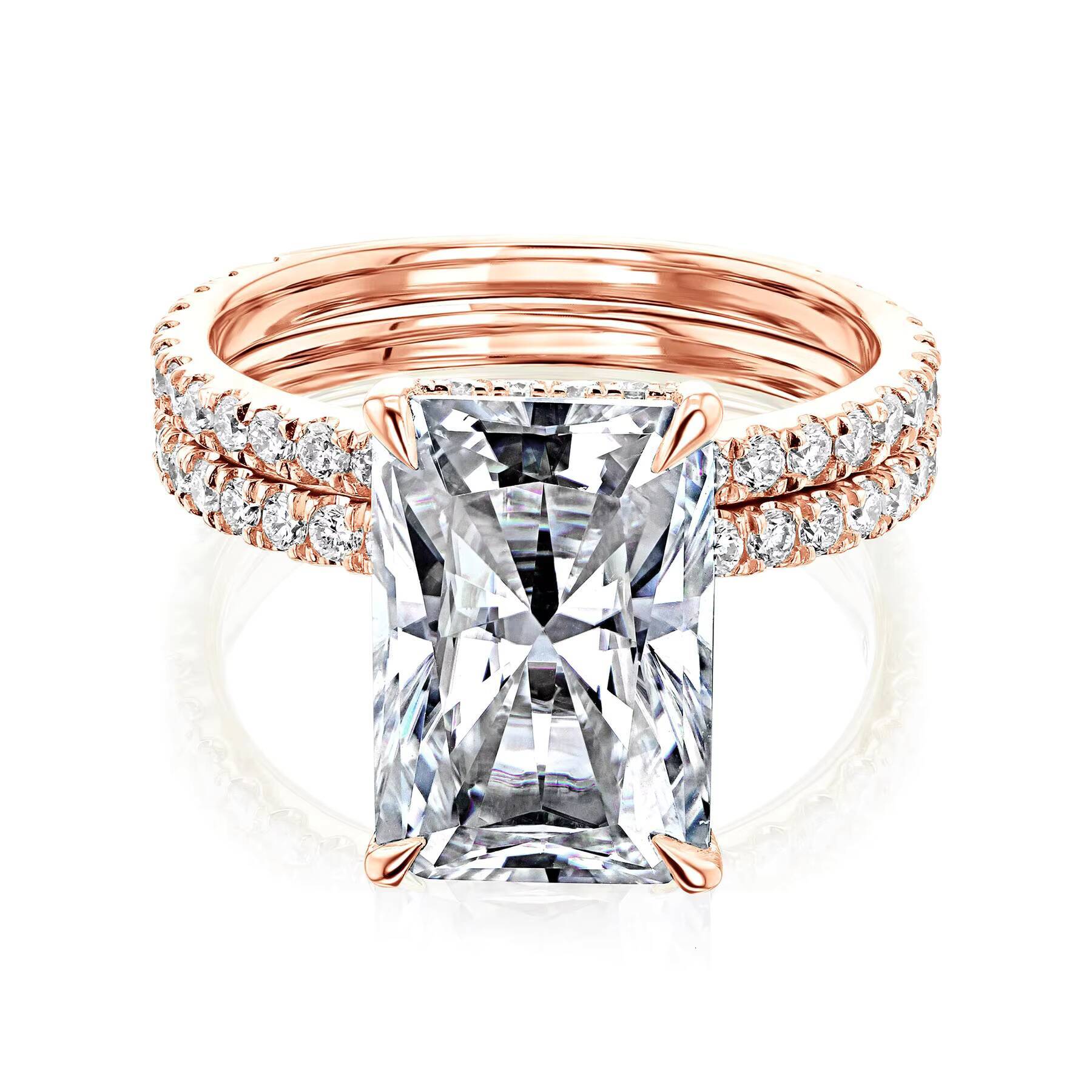 Luster Custom Hidden Halo 9k10k14k18k Gold Moissanite Band 45ct Radiant Cut Moissanite Wedding Ring Sets for Women