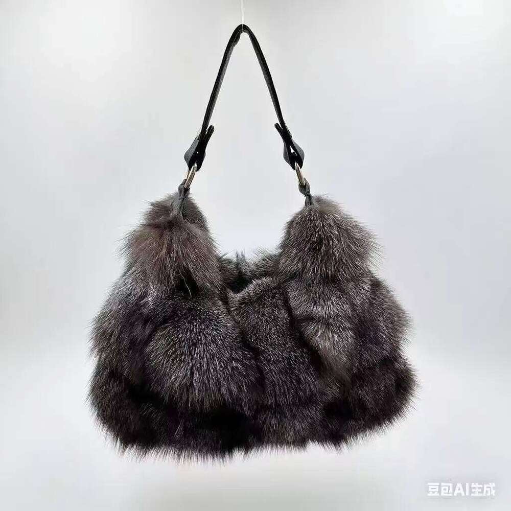 Designer Luxury Women Winter Handbag Genuine Party Bag Tote Designer High Quality Real Sier Fox Fur Handbags Female