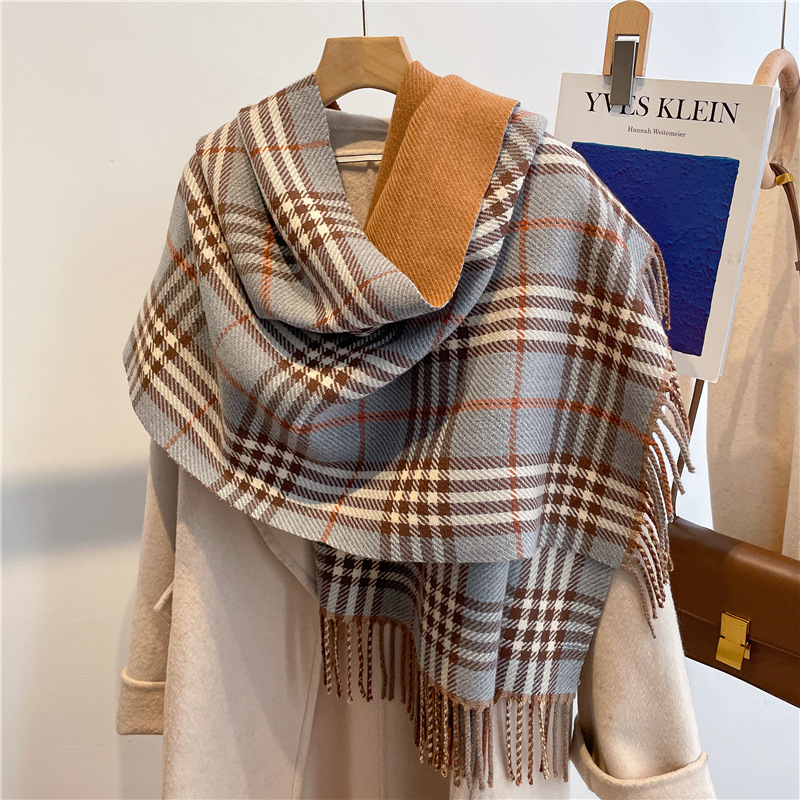 Free shipping Designer Scarves Fashionable highquality versatile plaid scarf for women thickened doublesided shawl long scarf brown
