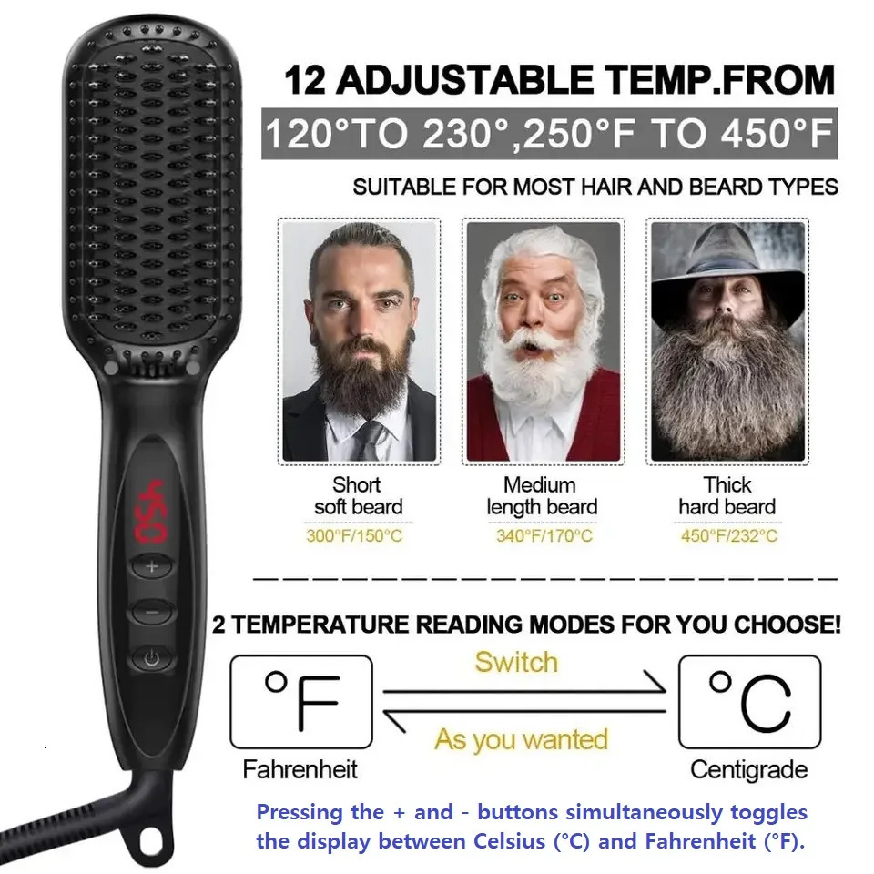 Hair Straightener Brush Comb Electric Hair Brushes Comb Straightener For Hair Antiscalding Ceramic Beard Straightener Brush 251027