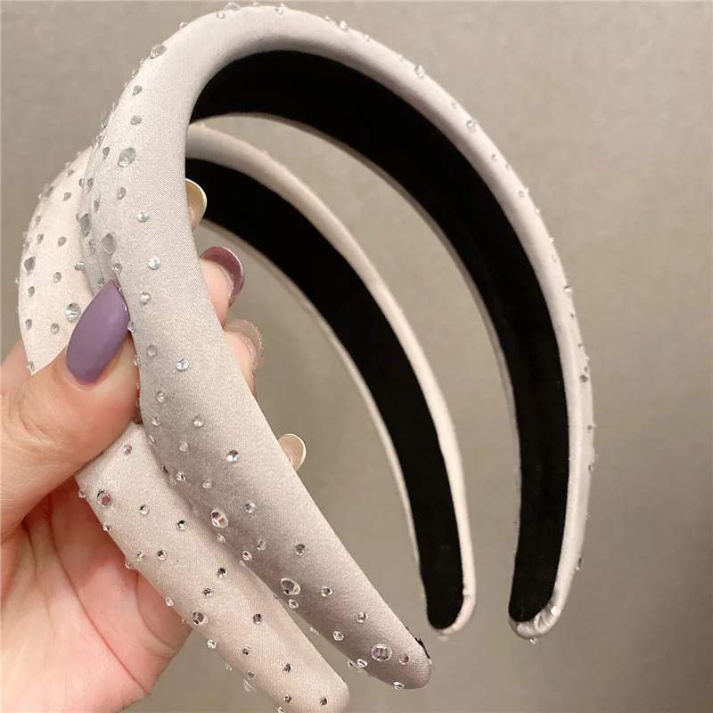 Black Padded Headband Rhinestones for Women Spring Hair Accessories Solid Sponge Thick Hairband Crystals Head Hoop 251023