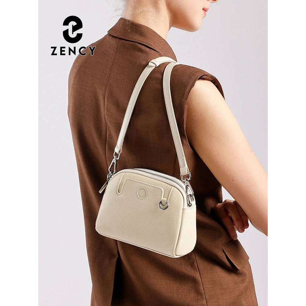 Zency New Beige Brown Small Genuine Leather Women Purse Lady Shoulder Crossbody Phone Bag For Daily Use