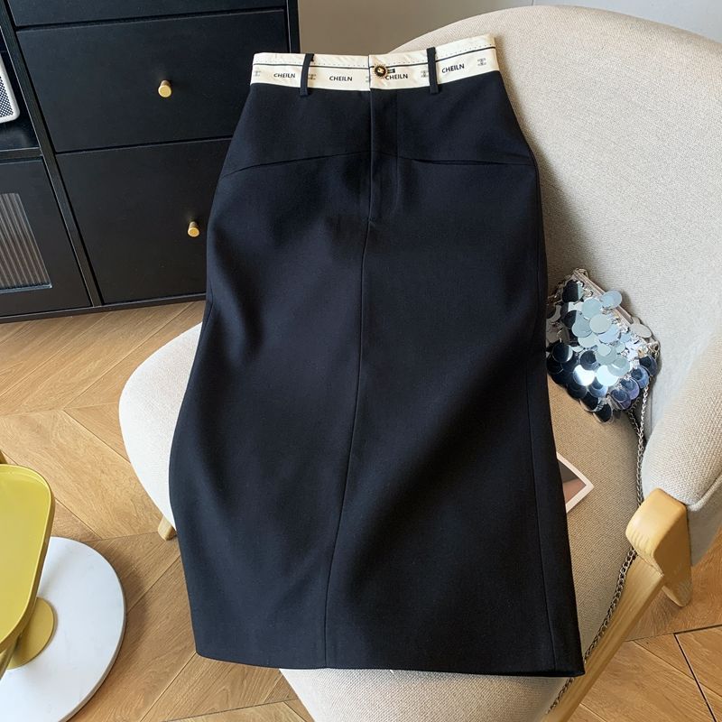 New Blazer Midi Skirt Autumn High-Waisted Letter Design Straight-Cut Pencil Skirt with Slit for Work Plus Size S-3XL