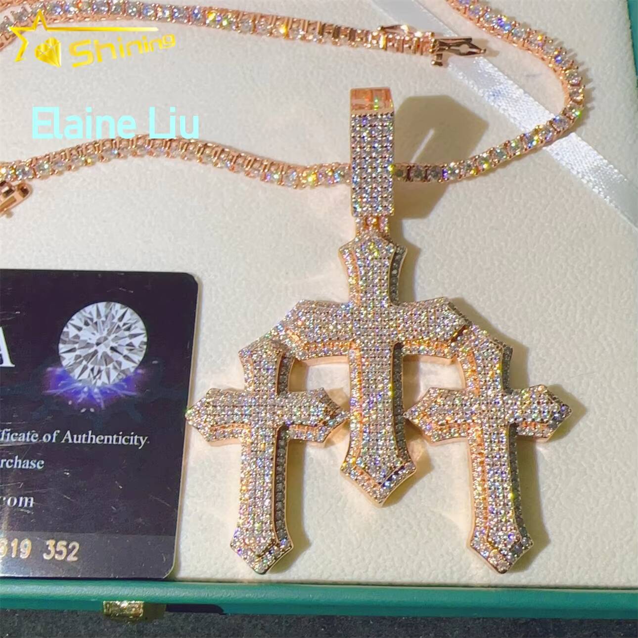 925 Sterling Silver Custom Cross Pendant D Color VVS Moissanite Iced Out Hip Hop Pendants Moissanite Hip Hop Jewelry