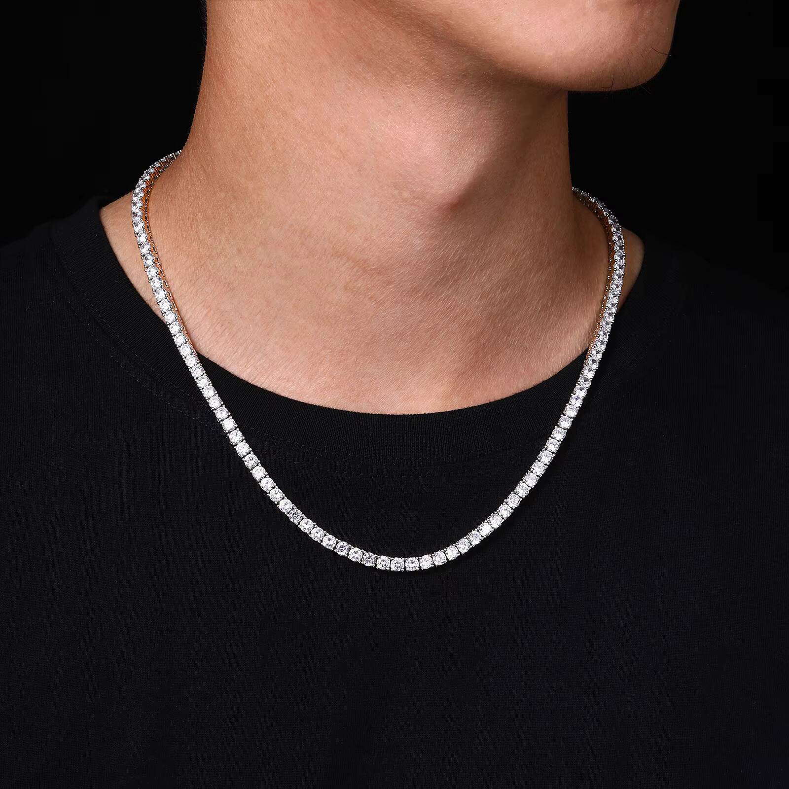 Fine Jewelry Hip Hop White Gold Brass AAAAA Cubic Zirconia Diamond Cluster Tennis Chain Bracelet Necklace for Men Women