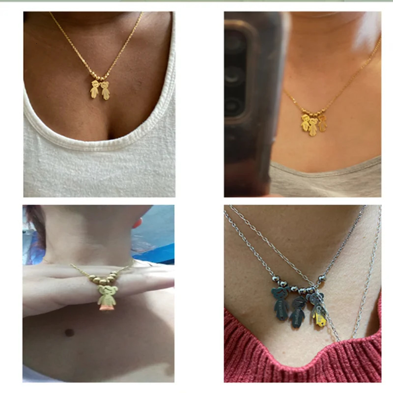 Stainless Steel Boy Girl Kids Baby Pendant Necklace for Women Children Beaded Chain Necklace DIY Family Birthday Jewelry Gifts 251020