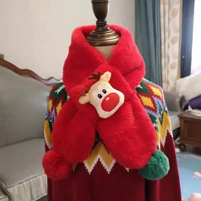 Plush Animal Scarf with Cute Deer n Soft Warm Winter Accessory with Fur Ball for Children Outdoor Use Christmas Gift 251027