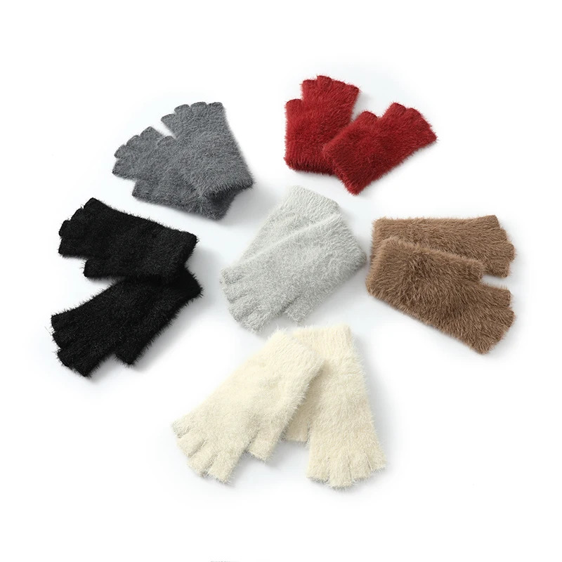 100 Mink Cashmere Mens and Womens Mittens Winter Womens Warm Stretch Knit Halffinger Gloves Classic Womens Gloves 251024