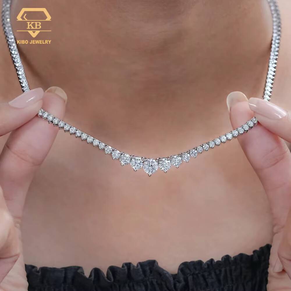 Fine Jewelry Women Gift Wedding Chain Three Prong Graduated Moissaniate Tennis Chain 925 Silver for Women