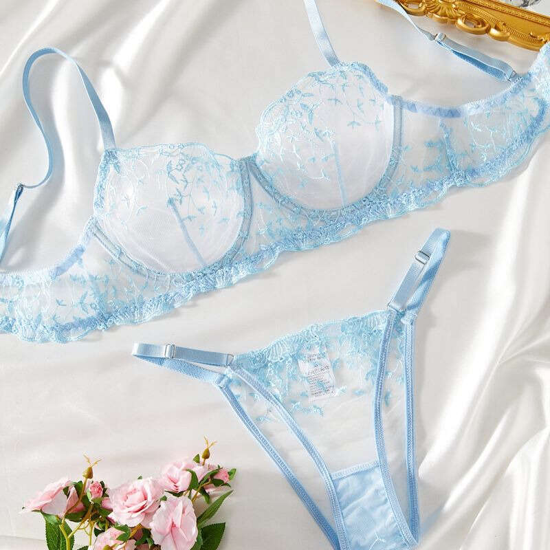 Lace Sexy Lingerie Kiano Cross Border Foreign Trade Autumn New Mesh Embroidery Perspective Sexy Niche Design Emotional Fun Suit With Steel