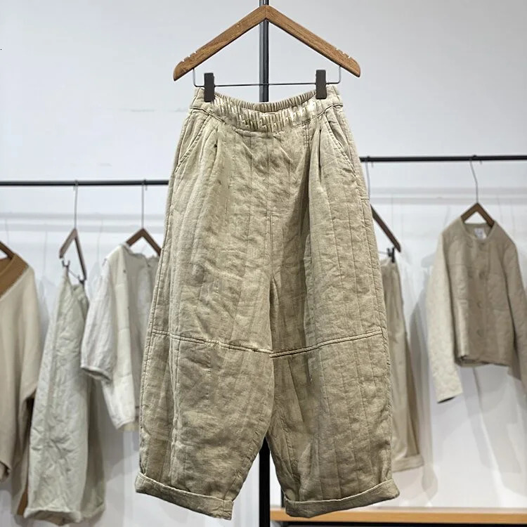 Retro plus Size Artistic Faion Cotton Pants Women Winter f Elastic Waist Patchwork Color Warm Casual Trousers 251027