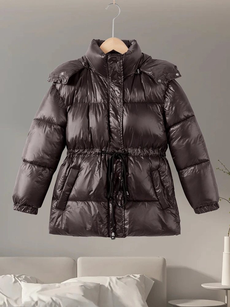 Elegant Cottonpadded Hoody Jacket Women Thicken Lace Up Full Sleeve Button Pockets Jackets Female Warm Winter Outwear 251023