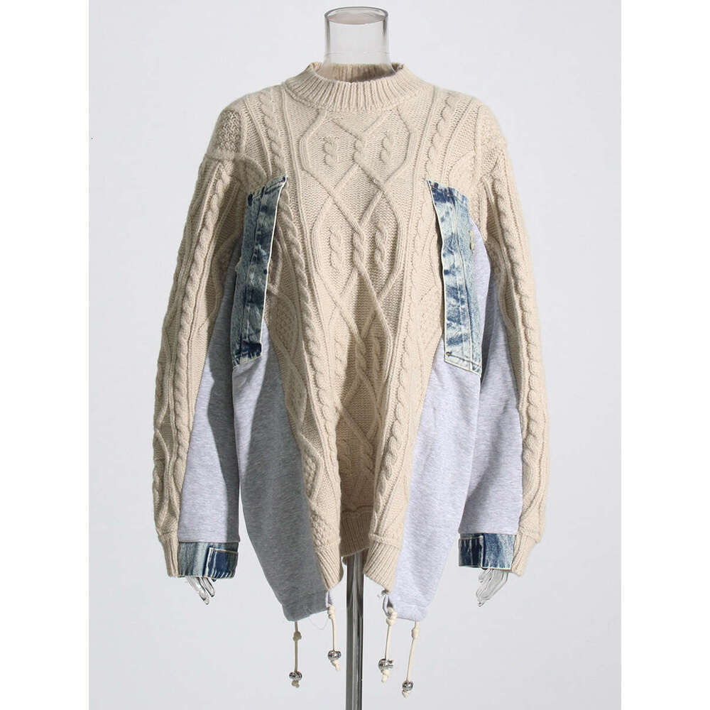 Korean Style Thickened Knitted Sweater with Drawstring Color Block Collar Neck Pullover Fashionable Autumn Winter Sweater