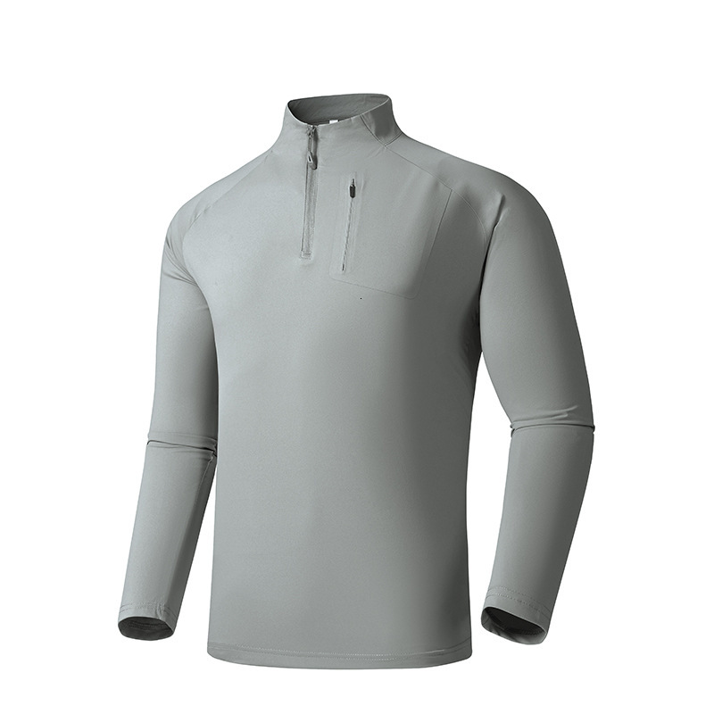 Quick-Dry Antibacterial Thin Half-Zip Sports Casual Cool Ice Silk Long Sleeve Business Men's T-Shirt