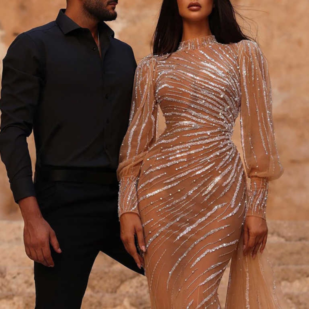 Modern Mermaid Evening Dress Long Sleeve Prom Gowns Shine Beads Tulle Satin Sexy Prom Dress vestidos de novia Size Customized Robes De Mariee L252814