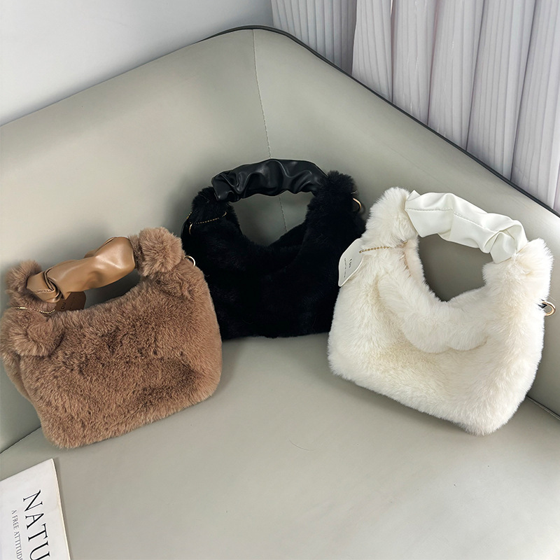 High-Quality Textured Plush Wrinkled Handbag Autumn Winter Simple Fashionable Stylish Crossbody Versatile Shoulder Bag