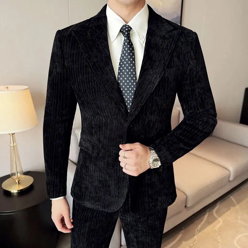 AutumnWinter Velvet Suit Set Men Slim Fit Wedding Groom 2 Pieces Suits jacket Pant Business Formal Casual Party Prom Suits 251023
