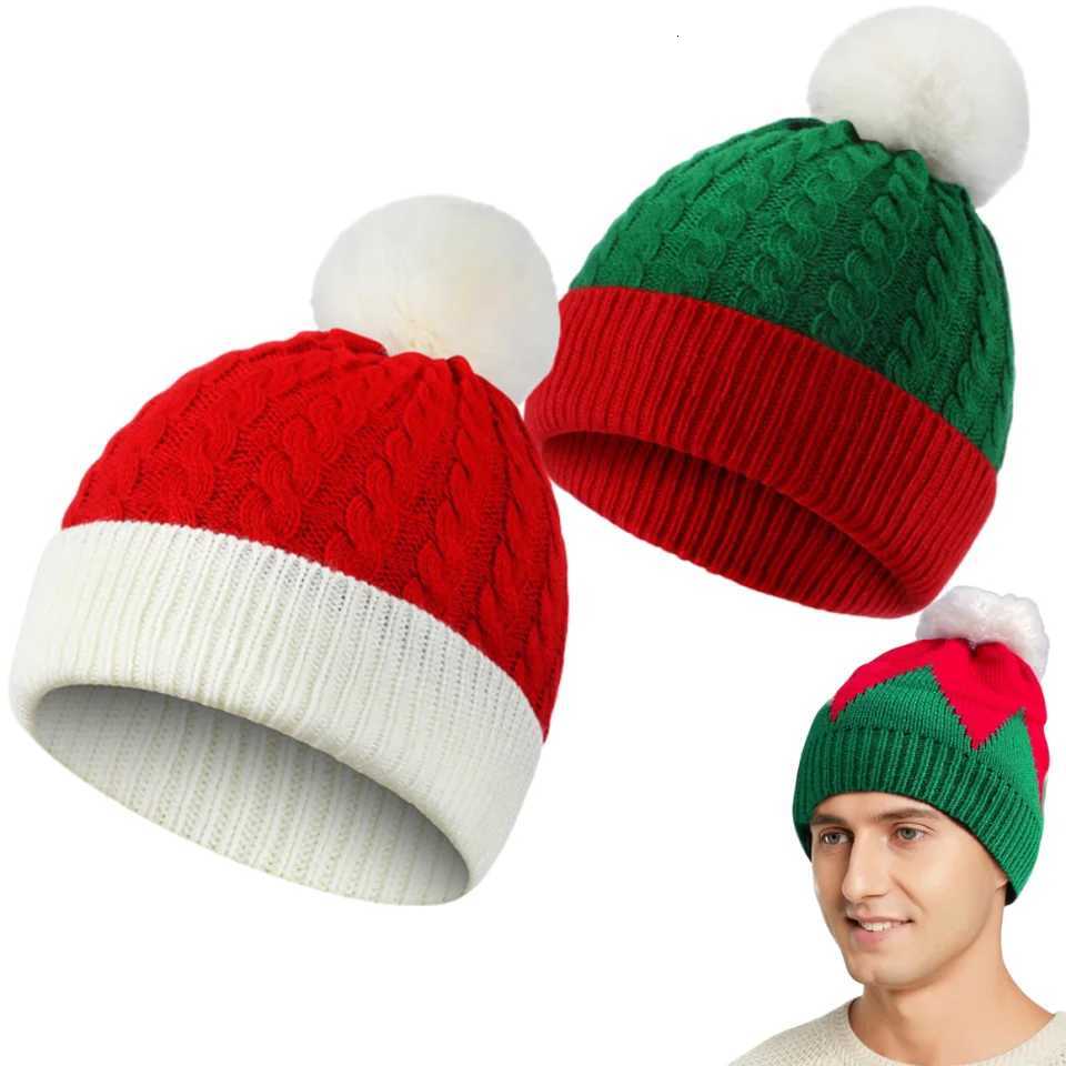 Christmas Red Green Hat Warm Winter Knitted Baby Beanie Cap New Year Party Navidad Noel Winter Merry Xmas Decor For Adult KidsW251027