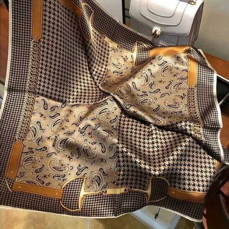 Luxury Paisy Houndstooth Printed Square Scarf Soft Satin Thin Smooth Neck Scarf Vintage Sty Sunscreen scarf For WenW251027