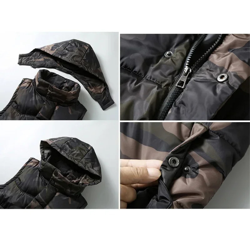 Army Green Vest for Men Cotton Hat Detachable Sleeveless Jacket Fashion Spring and Autumn Clothing Mens Jacket Plus Size 5XL 251024