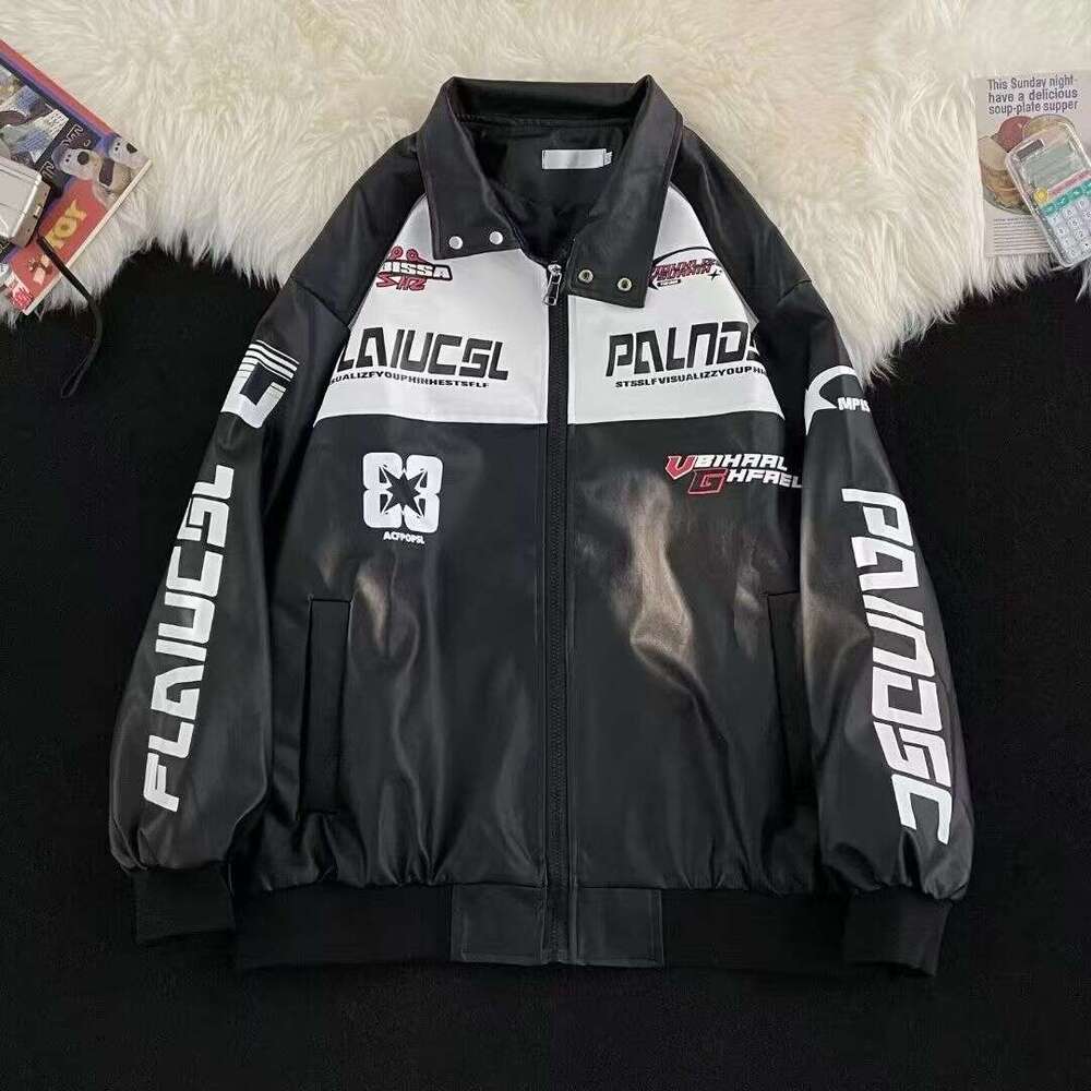 American Style Motorcycle Racing Suit for Men Winter High-end Cool Baseball Riding PU Leather Jacket