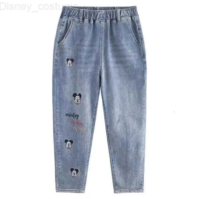 Disney Creative series Mickey womens new cute cartoon embroidery pattern simple fashion loose comfortable highwaisted jeans H251027