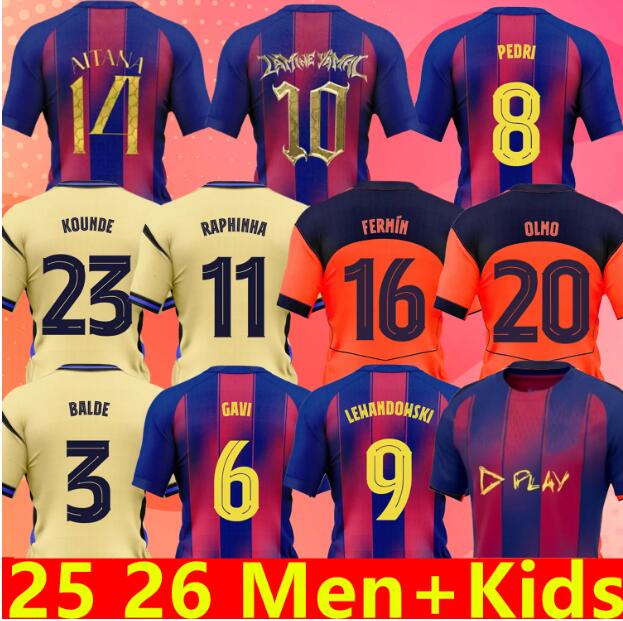 25 26 LAMINE YAMAL Lewandowski RASHFORD soccer jerseys OLMO GAVI Raphinha FERRAN 2025 football shirt kids home away men kids kit fans player