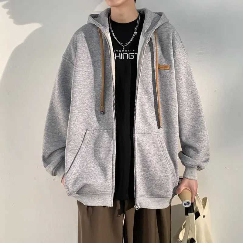 Full Zip Up Man Hoodies New in Luxury Simple Overfit Harajuku Fashion Korean Style Cheap Funny Cotton Black Sweatshirts for Men W251027