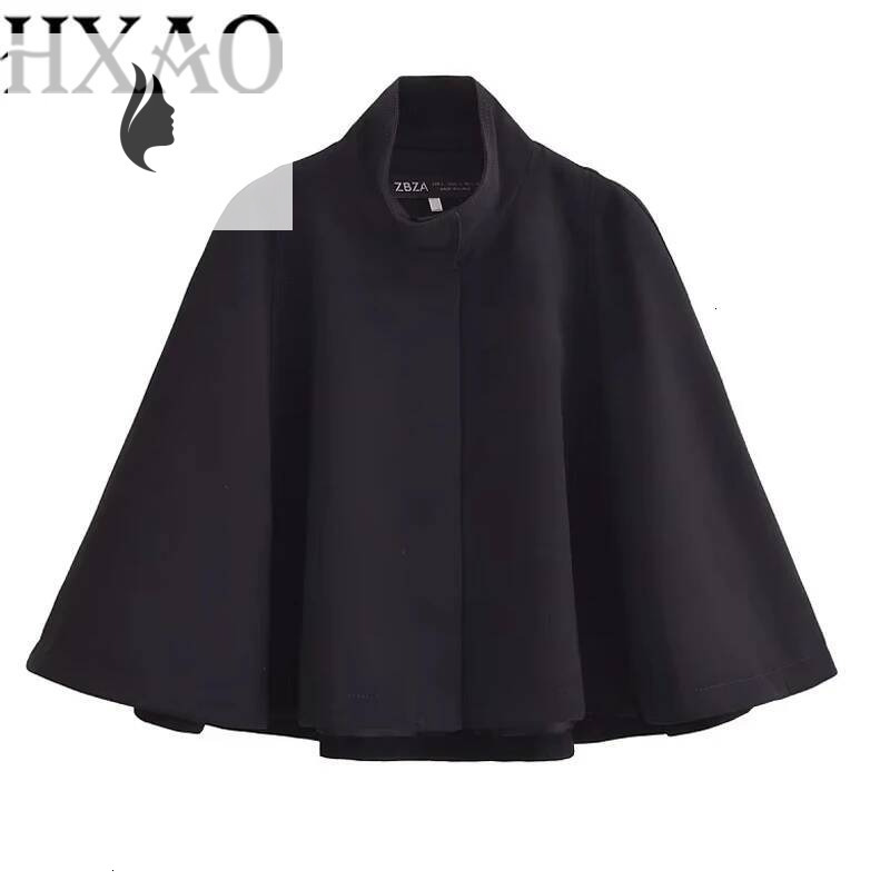 winter jacket women HXAO Black Cropped Cape Women's Autumn Winter Oversized Long Sleeve Short Cloak Outerwear Fashion Casual Elegant Coat