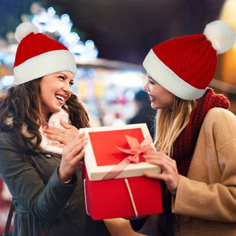 Christmas Santa New Year Hat Winter Warm Crochet Knit Beanies Skullcap Pompom Cap Bonnet Xmas Party Gift 2 Sizes For Adult KidsW251027