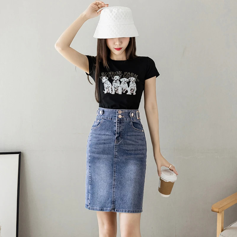 Autumn Plus Size Skirt For Women High Waist Large Slit Black Or Blue Jeans Skirts Korean Fashion Slim Jupe Femme 251027