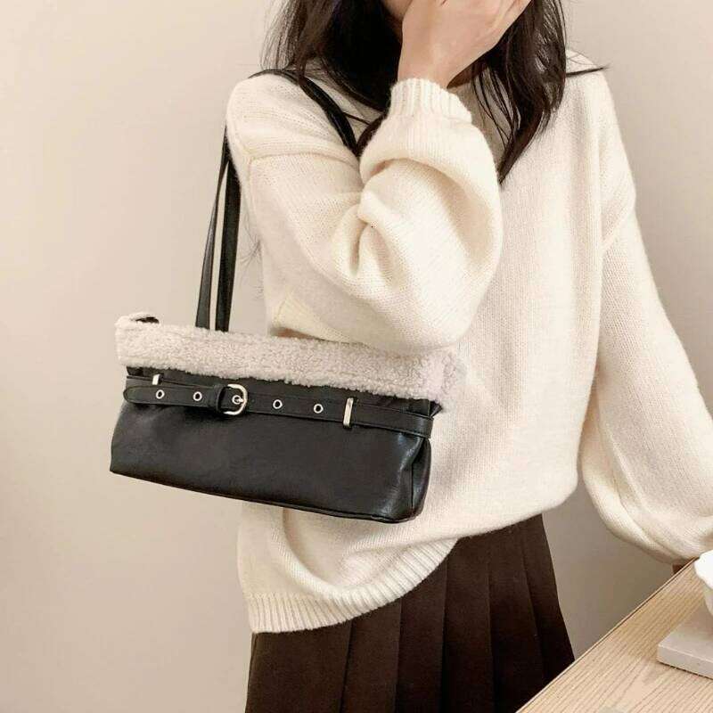 Designer Bags Women Textured Casual Shoulder Fluffy Simple And Versatile Handle Commute Shopping Bag Free Labubu Pendant As A Gift