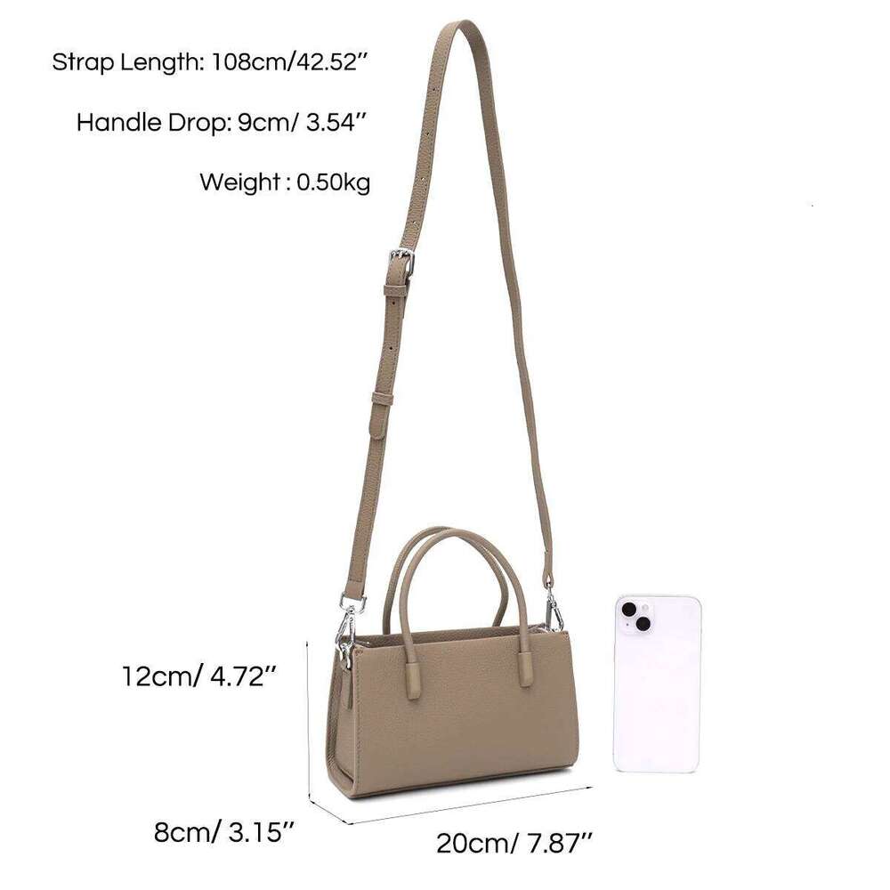 SC Brand Fashion Real Leather Top-Handle Bag Women Elegant Chic Minimalist Small Tote Portable Cross Body Handbag Daily Commute