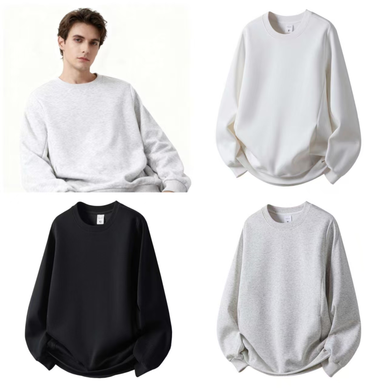 Men's High-End Crew Neck Sweatshirt, Trendy Loose Long-Sleeve Inner Wear for Spring and Autumn