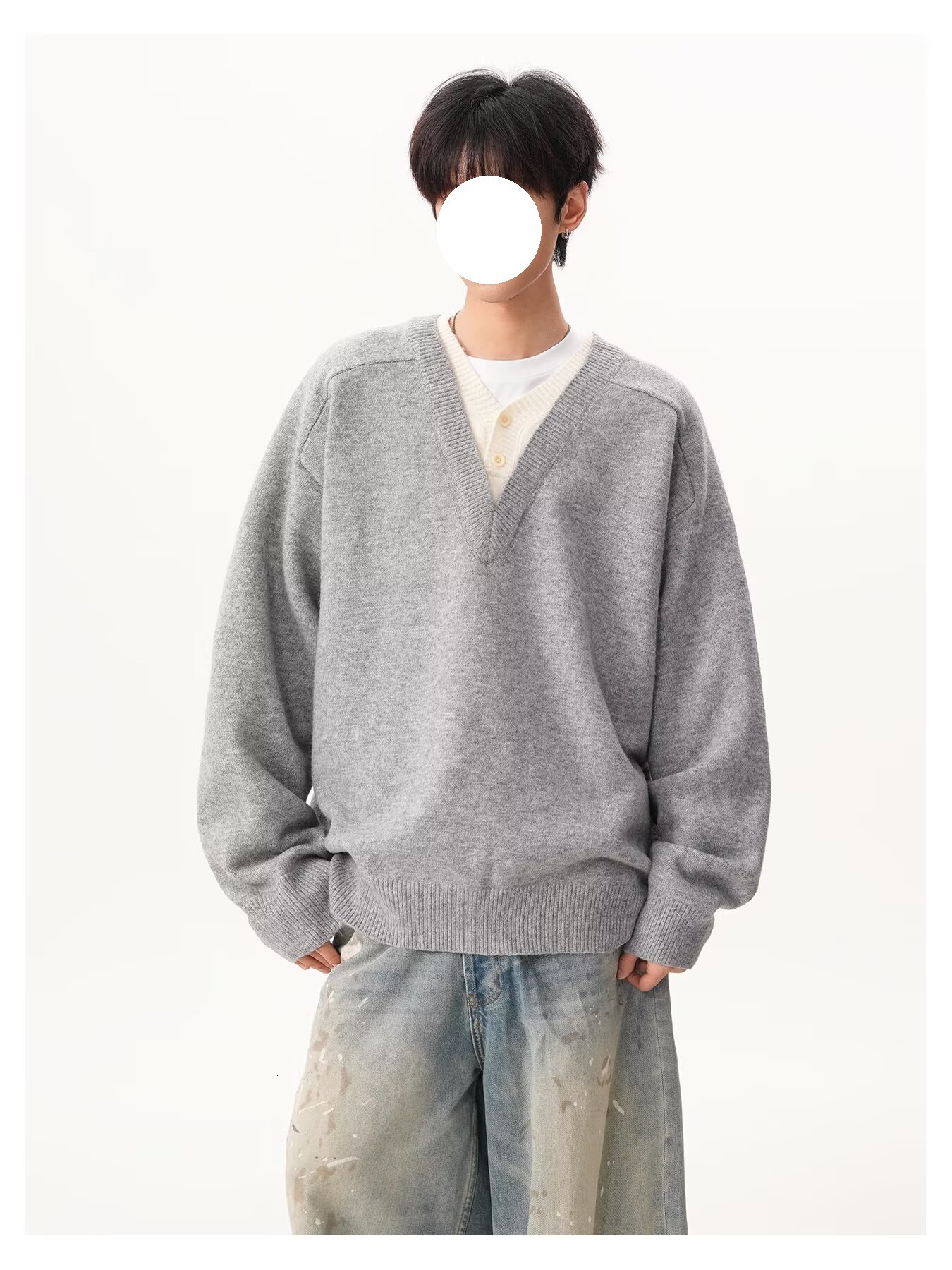 Old Money Style New Rich V-neck Fake Two-piece Sweater Men Autumn High Sense Of Design Lazy Knitted Sweater High-end Couple Designer Sweater Wool Swea