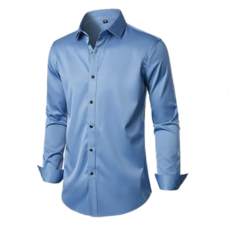 Business Commuting Gentleman Cardigan Long Sleeve Shirt Men Black Shirt Slim Fit Business Formal Solid Color Shirt