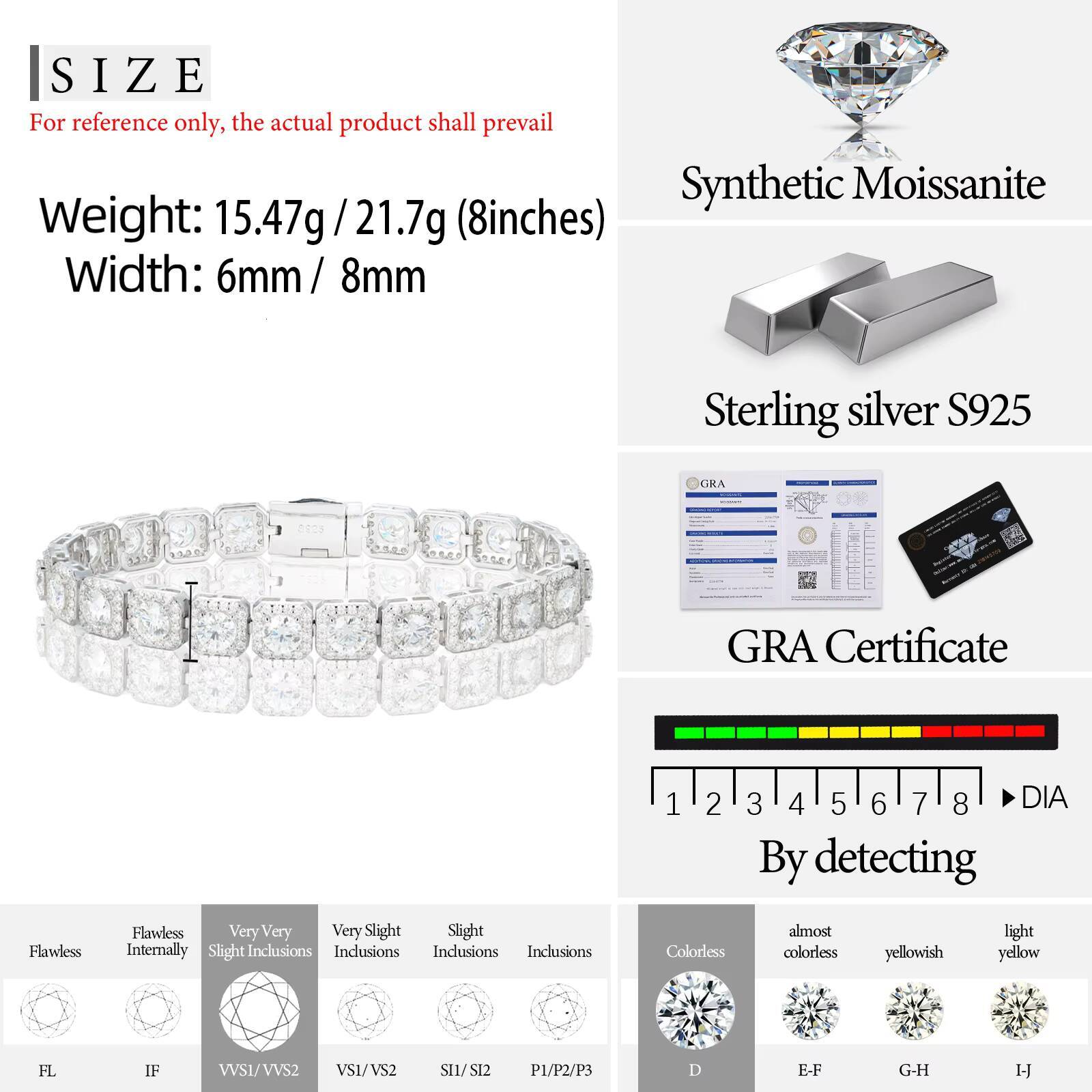 Sparkling 6mm 8mm Moissanite Halo Tennis Bracelet High Quality White Gold Non Fade 925 Sterling Silver Hip Hop Jewelry for Men