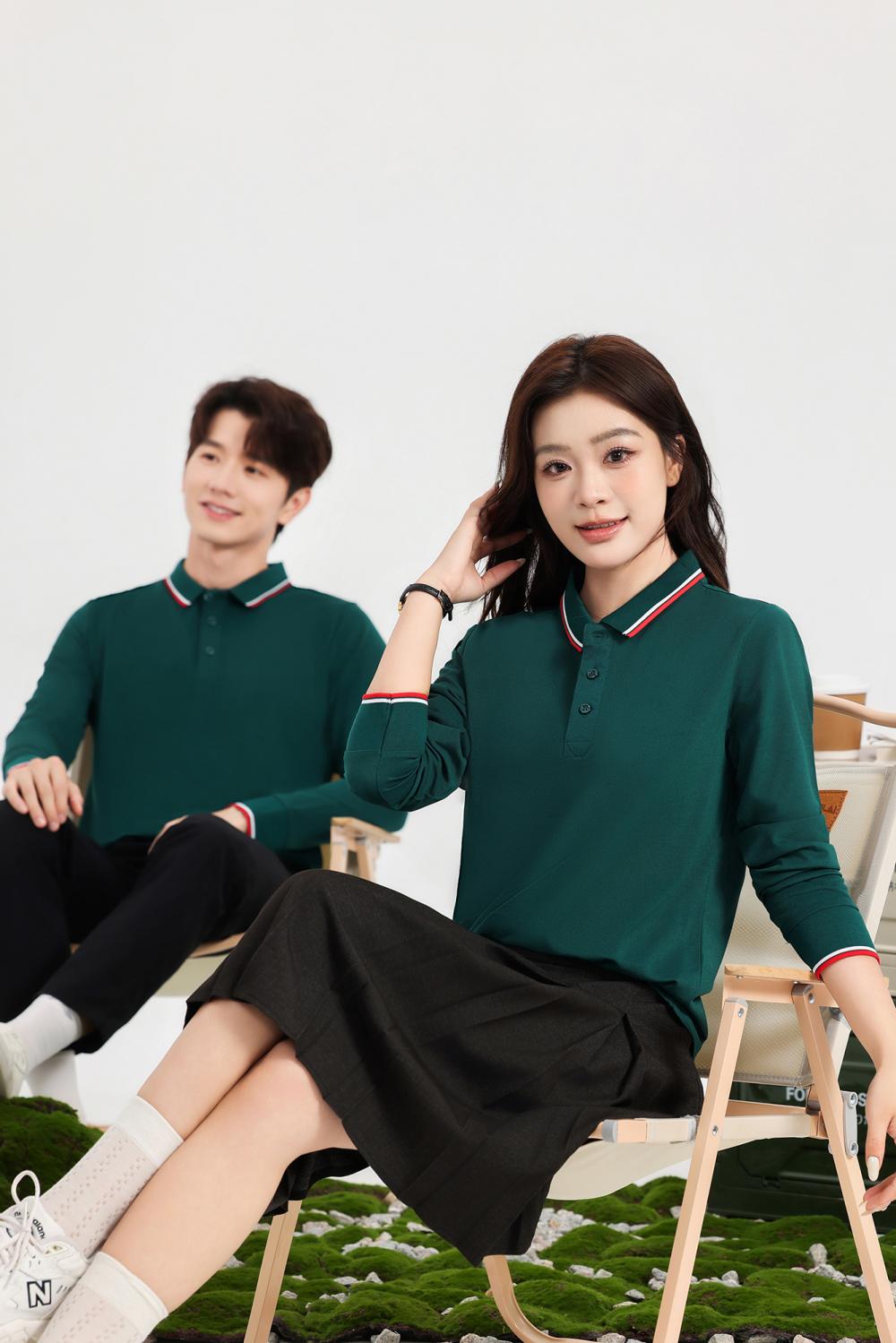 Unisex Color-Block Collar Ice-Oxygen Collar Long-Sleeve Polo Shirt in 6 Colors JX-CX25999