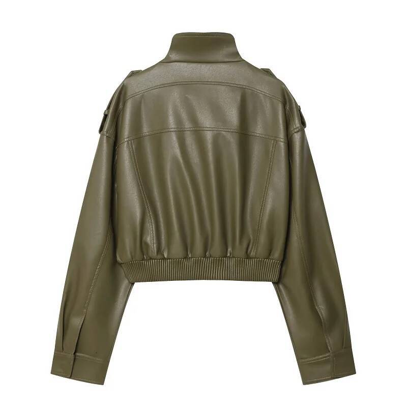 winter jacket women MUJER Faux Leather Cropped Bomber Demi-season Jackets for Long Sleeve Women's Coats Zip Overcoat Jacket Women