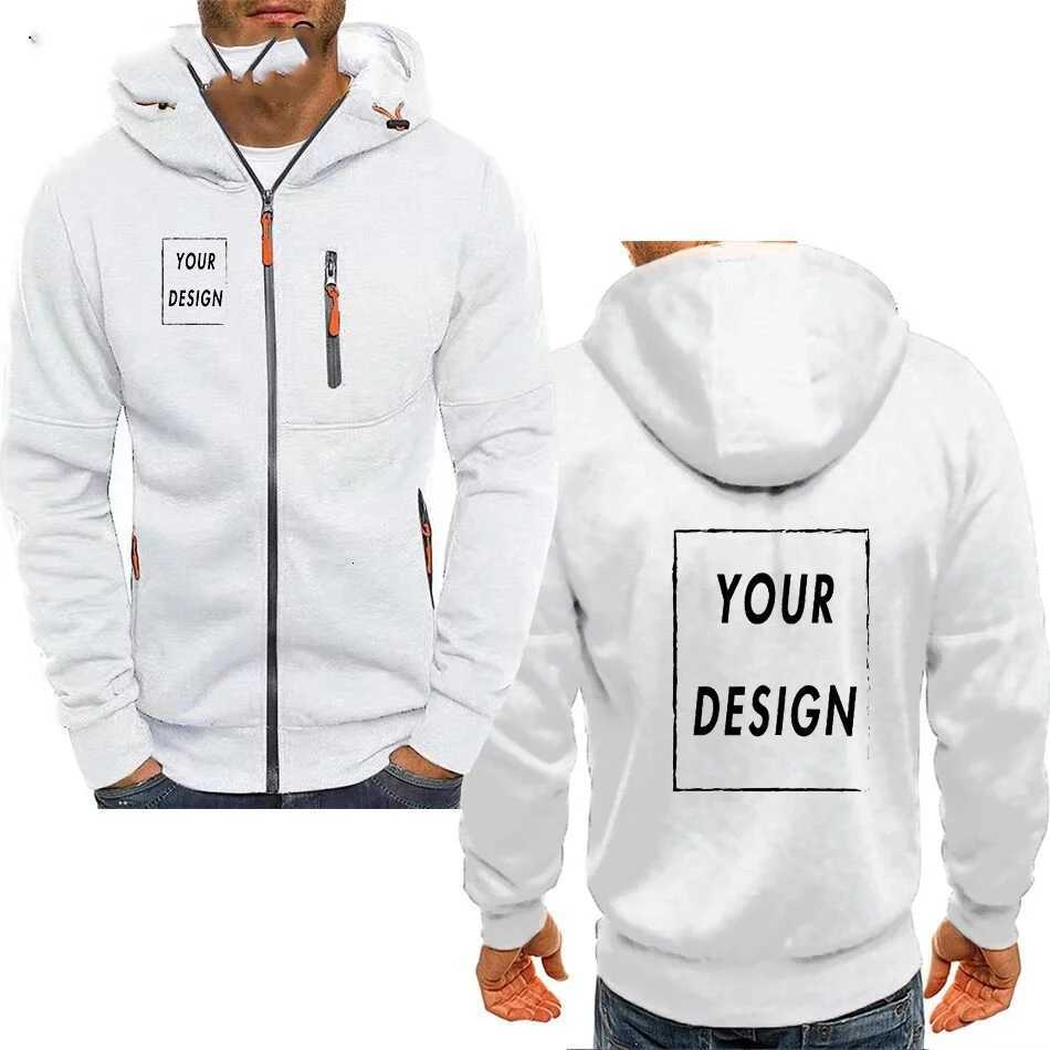 Mens hooded zipper jacket with pockets custom image text casual sports streetwear mens cardigan wool sweater fashion W251027