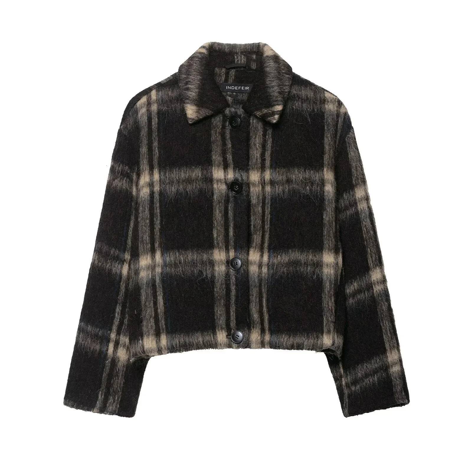 winter jacket women KONDALA Fall Winter Plaid Women Jackets Fashion Elegant Streetwear Turndown Collar Single Breasted Ladies Coats