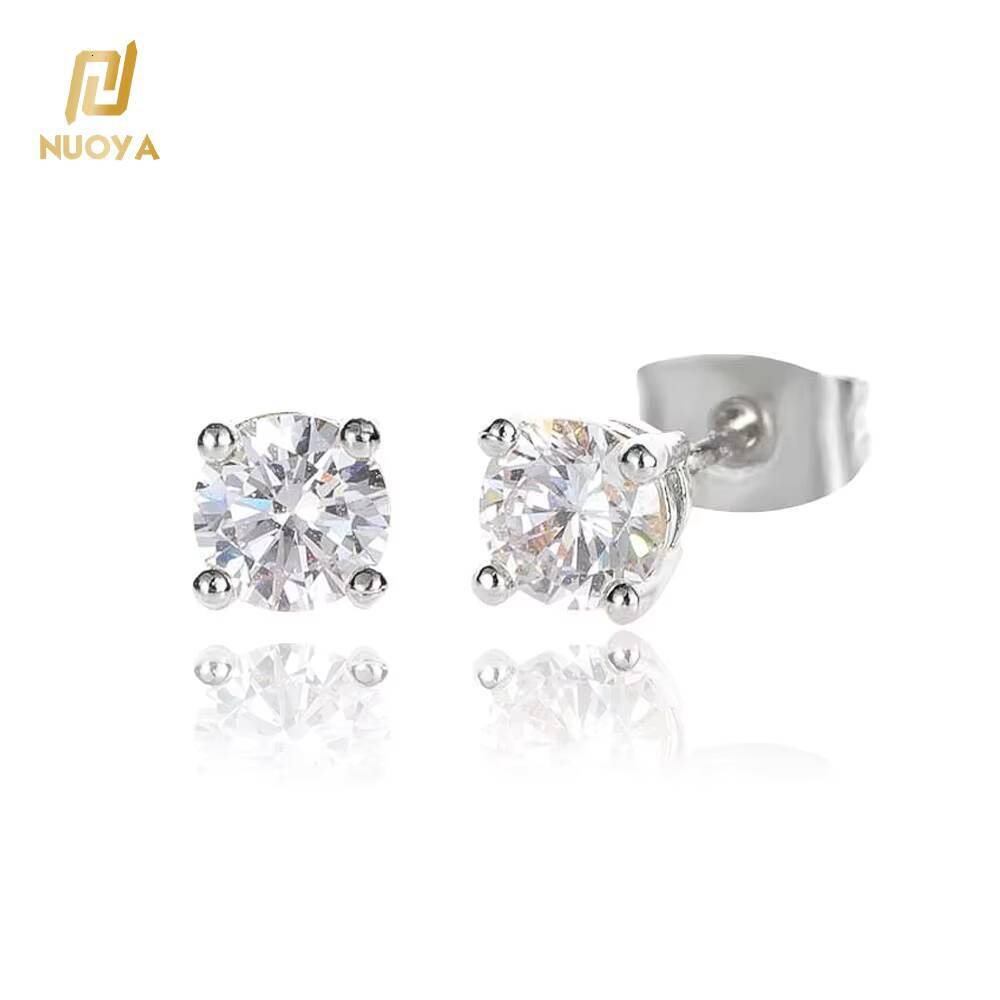 NUOYA 3mm10mm VVS Mossanite Stud Earring 925 Sterling Silver Jewelry White Gold Plated Round Diamond Ear Stud for Men Women