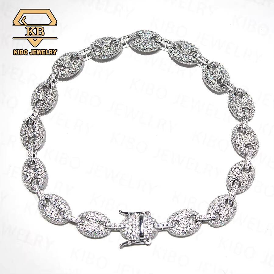 Hip Hop New Design Cuban Link Vvs Iced Out Moissanite Diamond 8MM 925 Silver Pig Nose Chain Moissanite Cuban Chain Link