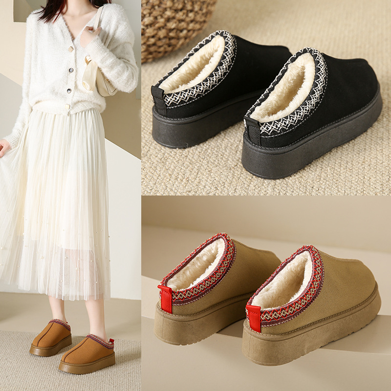 Free shipping export snow boots for women, autumn and winter style, fashionable and versatile, with fleece warmth, thick soles, no heels, half-slipper