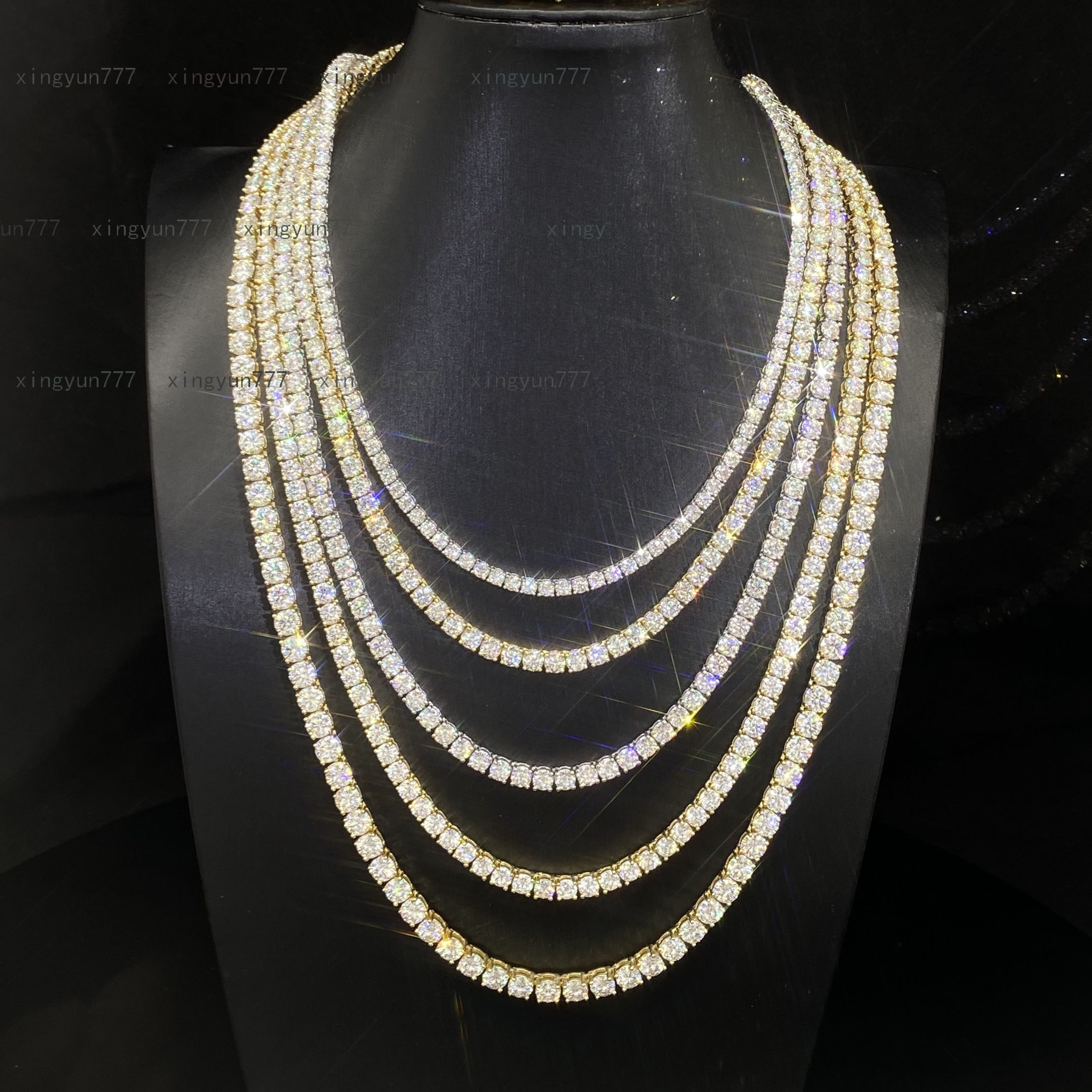 Wholesale D VVS Round 3MM 4MM 5MM 6MM Men Plated White Gold Moissanite Tennis Chain S925 Sterling Silver