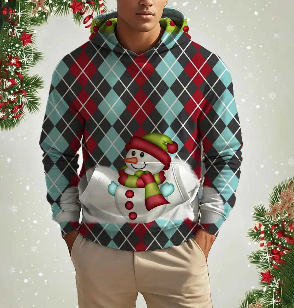 Mens Christmas Reindeer Print Hoodie Animal Cartoon Pattern Sweatshirt Casual Cute Polyester Spandex Blended Hooded Sweatshirt W251027