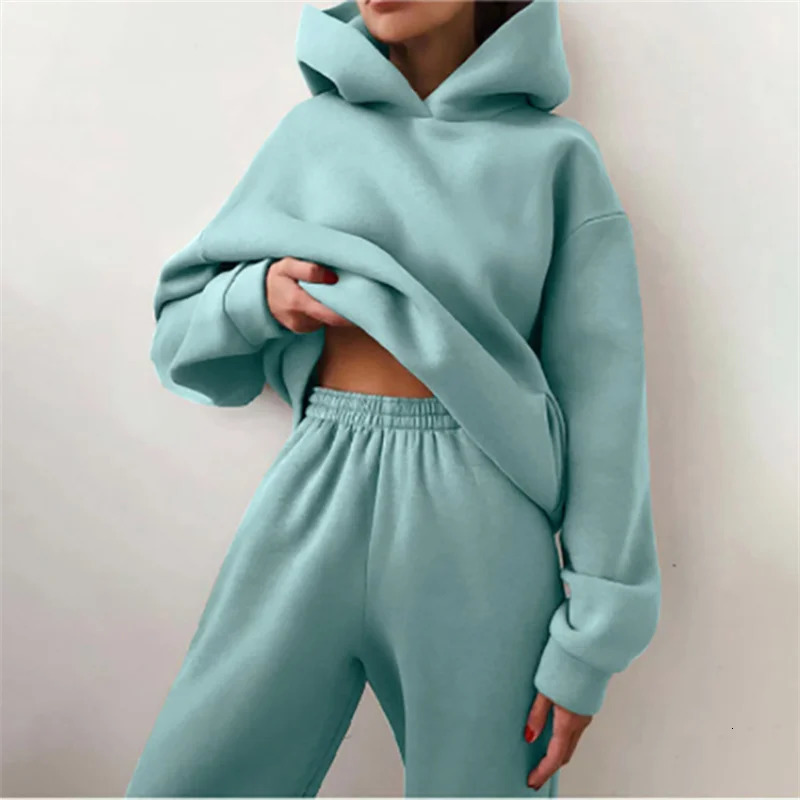 Womens Tracksuit Suit Autumn Fashion Warm Hoodie Sweatshirts Two Pieces Oversized Solid Casual Hoody Pullovers Long Pant Sets 251013