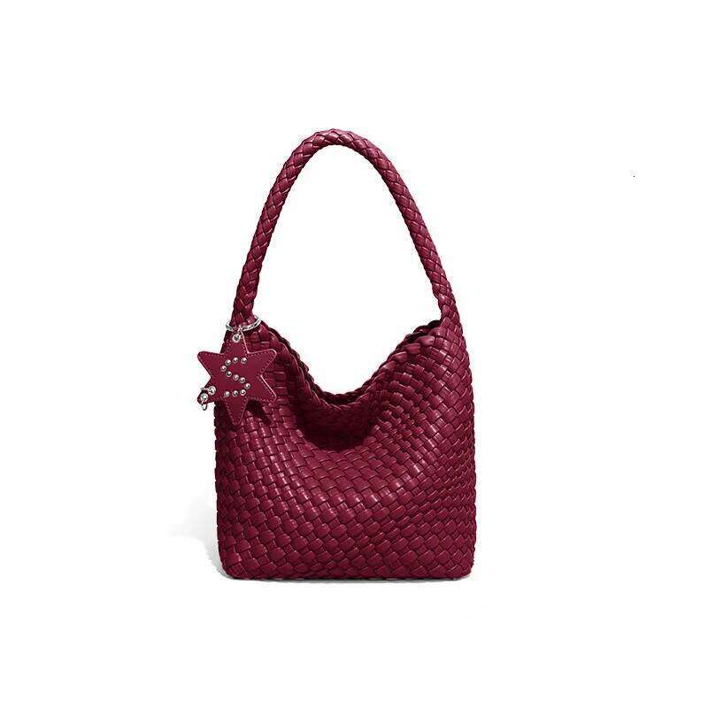 Trendy Hand-Woven for Women Stylish Tote with Detachable Pouch Lady Fashion Underarm Shoulder Bag PU Vegan Leather Handbag